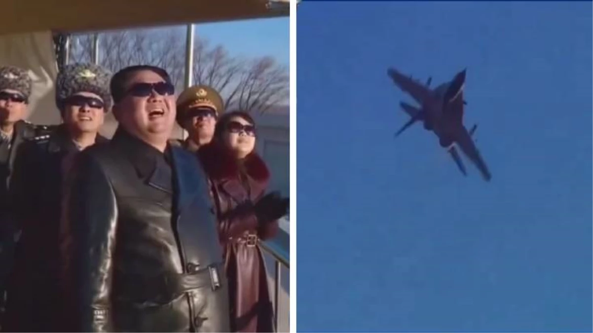 Savaş uçaklarının gösterisini izleyen Kuzey Kore liderinin ağzı açık kaldı